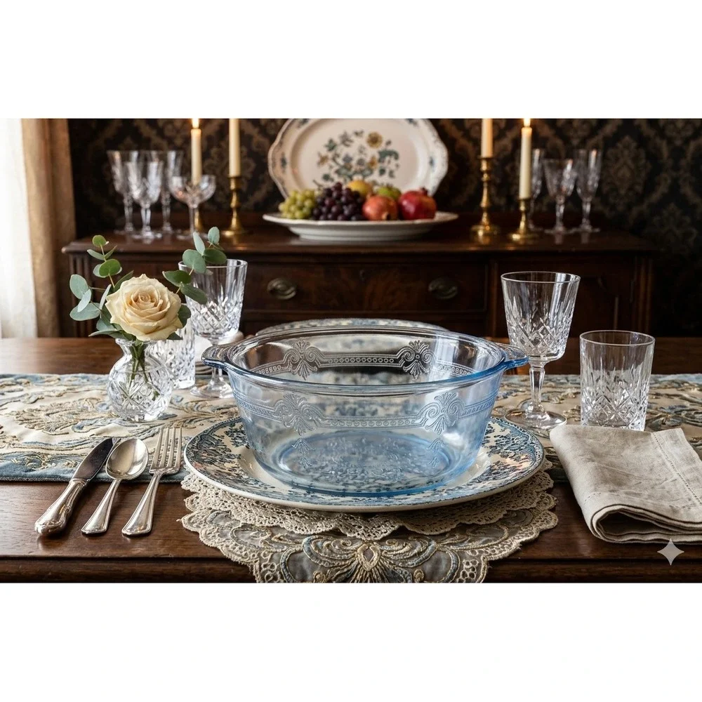 Fire-King‎ Philbe Sapphire Blue Glass Round Casserole Dish Vintage Ovenware
